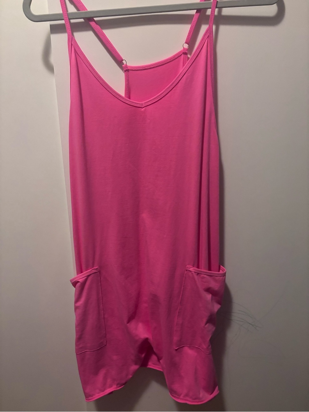 Bright Pink Sleeveless Romper with Front Patch Pockets